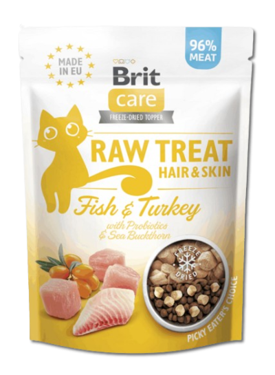 Embalagem Brit Care RAW TREAT HAIR & SKIN Fish & Turkey para gatos