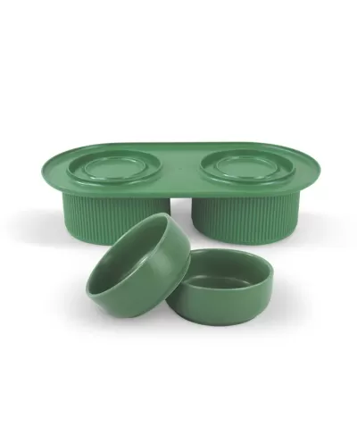 Comedouro e bebedouro verde em plástico para animais de estimação