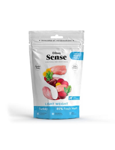 Pacote branco e azul de snack semi-húmido funcional para cães sabor peru
