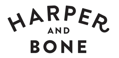 Texto 'HARPER AND BONE' em letras pretas sobre fundo branco
