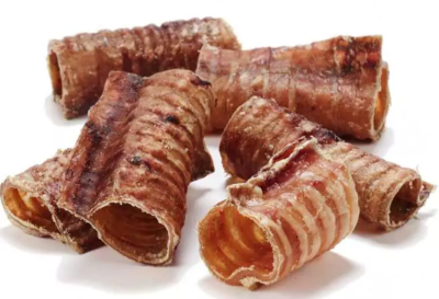 Tubos de couro cru para cães castanhos sobre fundo branco