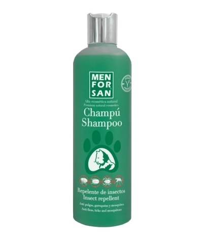 Frasco verde de champô repelente de insetos para cães MEN FOR SAN