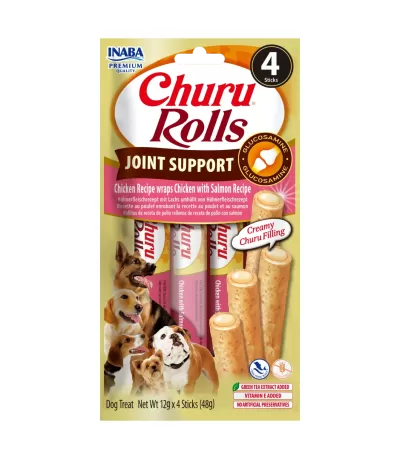 Embalagem de petisco para cães Churu Rolls sabor frango e salmão com glucosamina