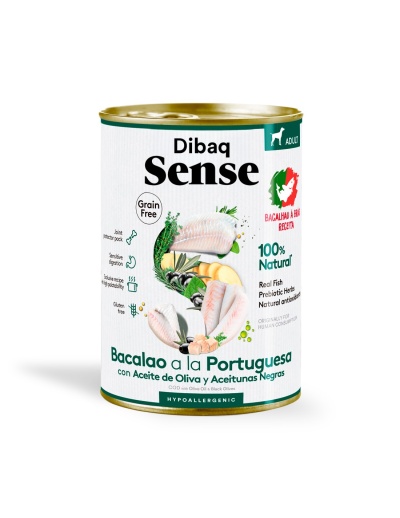 Lata de comida húmida para cão Dibaq Sense Bacalao a la Portuguesa