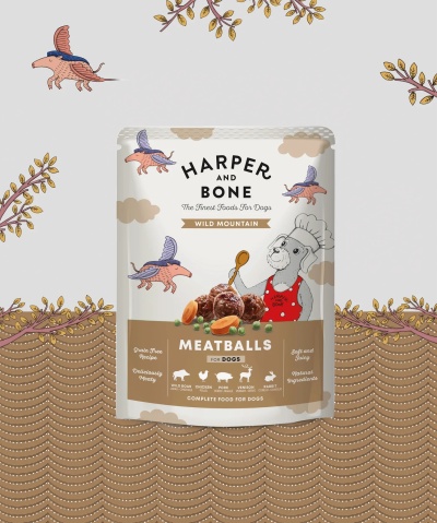 Pacote de comida húmida para cães Harper and Bone Wild Mountain Meatballs