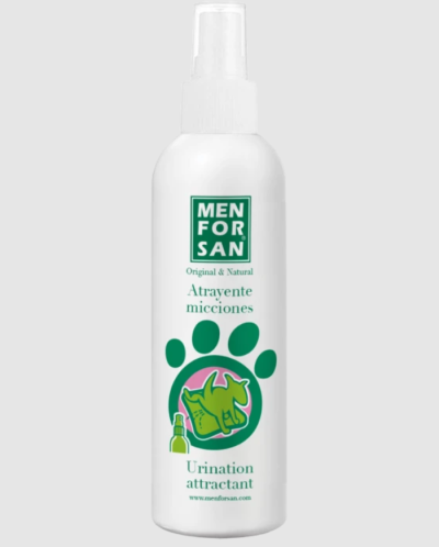 Frasco branco de spray MEN FOR SAN Atrayente micciones com desenho de cão e pegada
