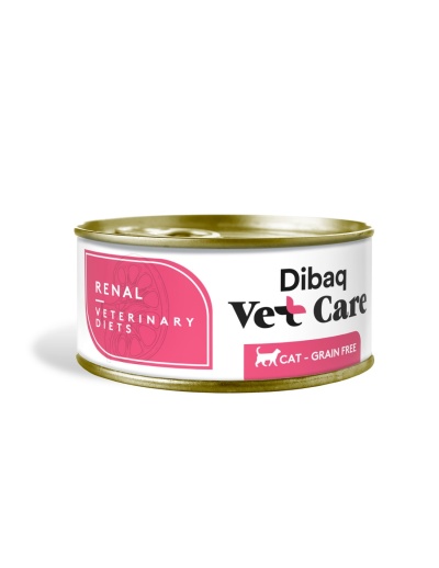Lata de alimento húmido para gatos com rótulo branco e rosa