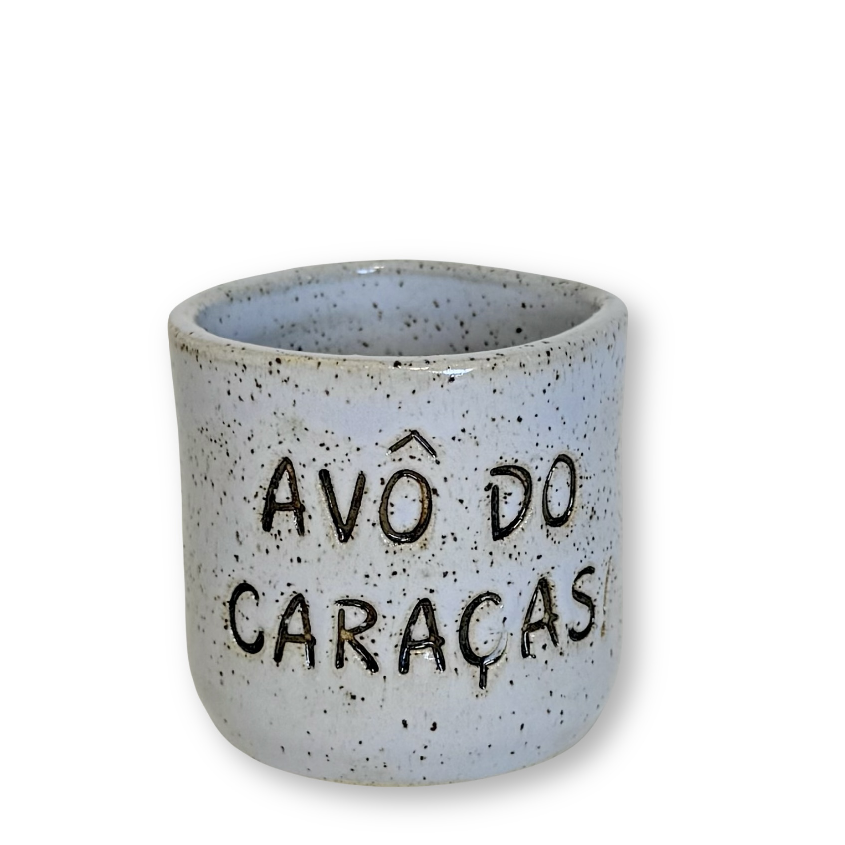 MINI Copinho Avô do Caraças - Azul Celeste Vaso de cerâmica azul claro com texto em relevo