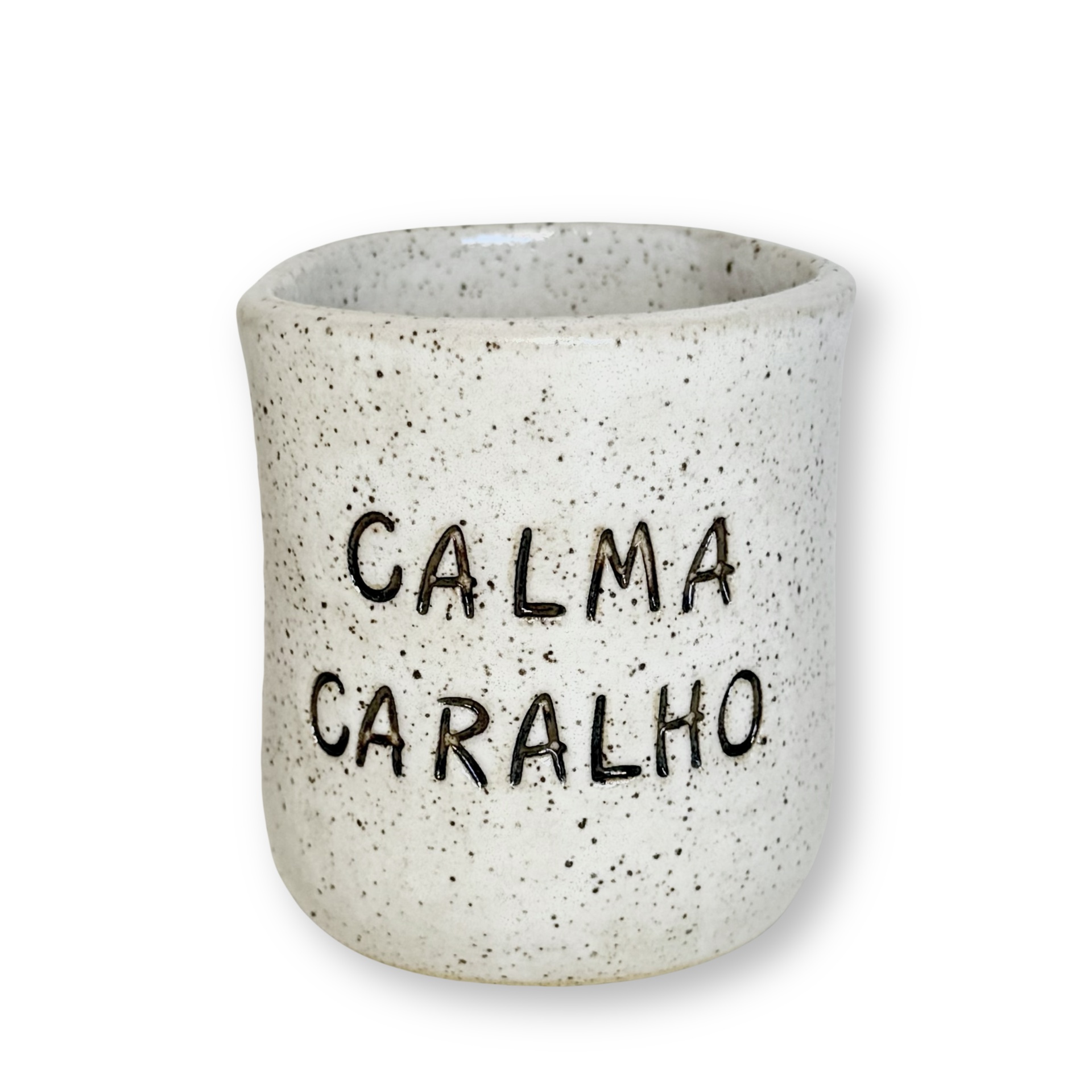 COPINHO Calma Caralho - Branco Vintage Vaso de cerâmica cinzento com texto CALMA CARALHO