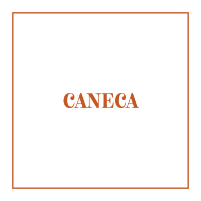 Fundo preto com moldura laranja e texto CANECA em laranja