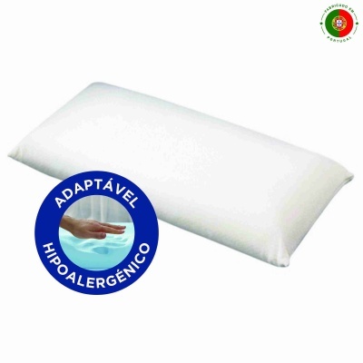 Travesseiro branco com etiqueta azul adaptável hipoalergénico