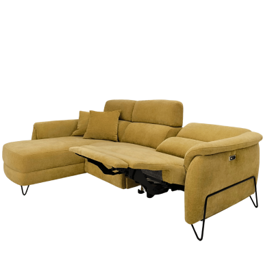 sofá chaise longue amarelo mostarda com mecanismo reclinável