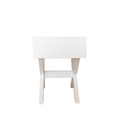 Mesa de cabeceira branca com uma gaveta e prateleira inferior