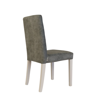 Cadeira estofada cinza com pernas brancas