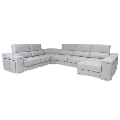 Sofá de canto em pele branca com chaise longue