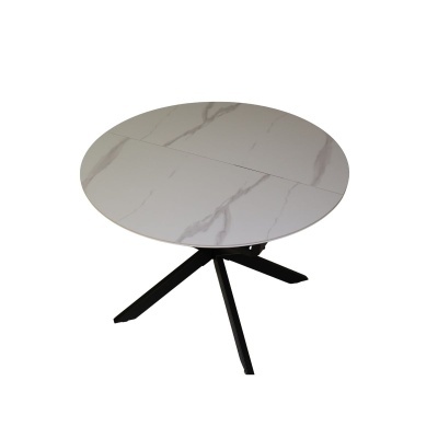 Mesa redonda com tampo branco mármore e base preta
