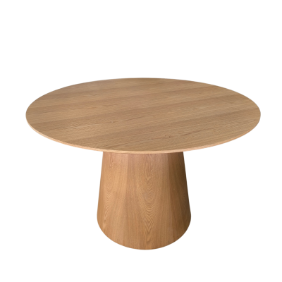 Mesa redonda de madeira clara com base cónica sólida