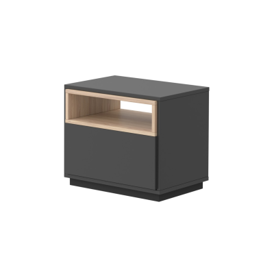 Mesa de apoio quadrada cinzenta com interior em madeira clara