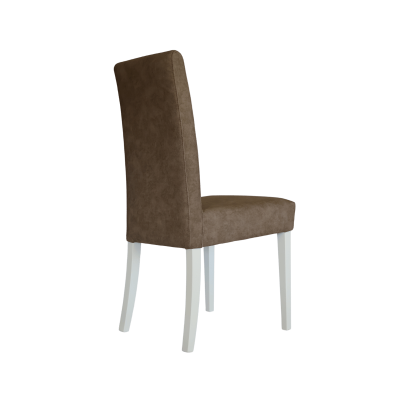 Cadeira estofada castanha com pernas brancas