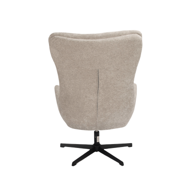 Cadeira de escritório cinza claro vista por trás com base preta giratória.