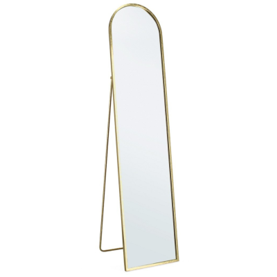 Espelho de corpo inteiro com moldura dourada e suporte