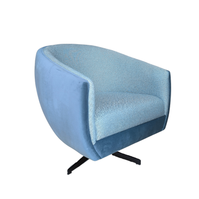 Poltrona azul com base giratória preta em X