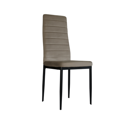 Cadeira estofada bege com pernas metálicas pretas
