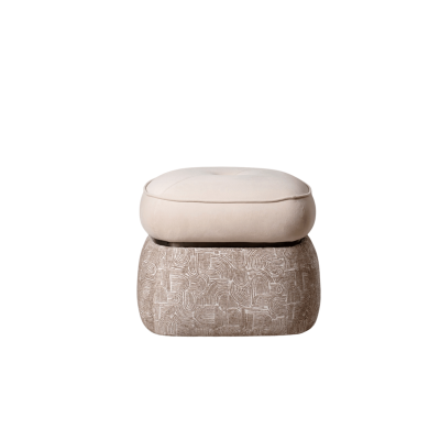 Pufe quadrado bege com base estampada e almofada lisa