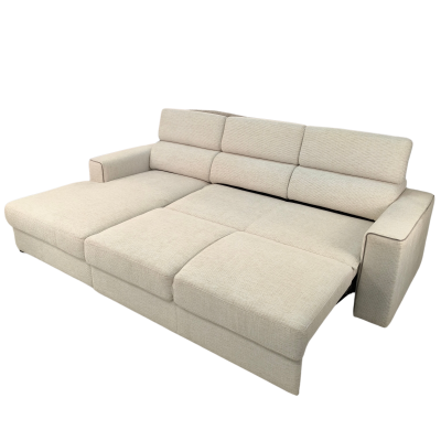 Sofá chaise longue bege claro em fundo branco