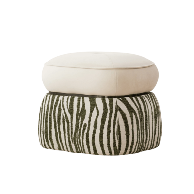 Pufe com almofadas bege claro e padrão verde