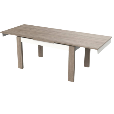 Mesa de jantar extensível em madeira clara com pernas quadradas