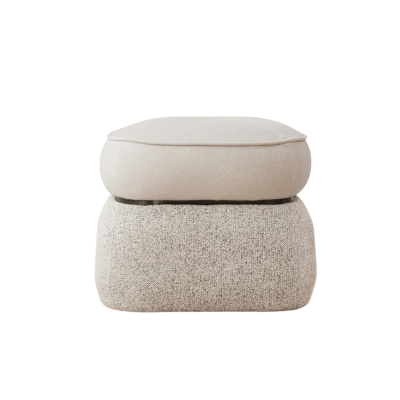Pufe quadrado bege com almofada e base texturizadas