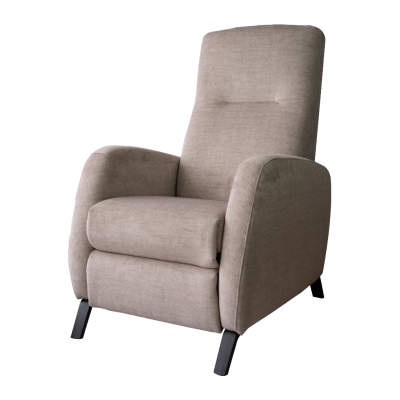 Poltrona reclinável bege de tecido com pernas pretas