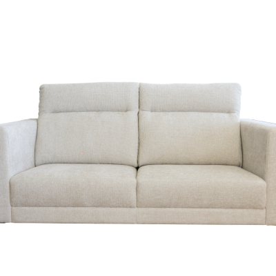 Sofá dois lugares tecido bege claro com pernas metálicas pretas