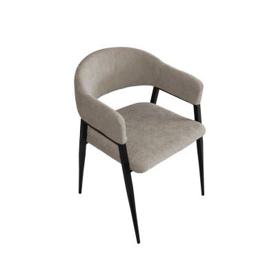 Cadeira cinza claro com pernas pretas e design moderno