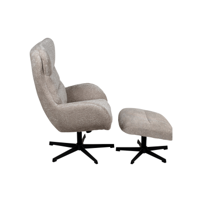 Poltrona cinzenta com apoio para pés e base giratória preta