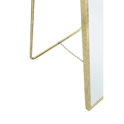 Espelho com moldura dourada metalizada e suporte com corrente decorativa