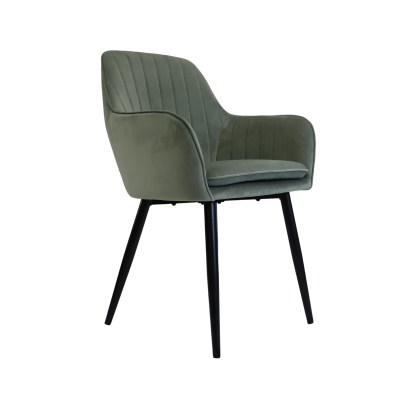 Cadeira estofada verde com pernas pretas