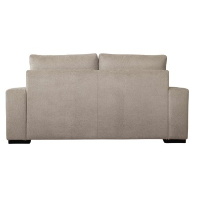 Sofá bege claro de duas posições visto de trás em fundo branco