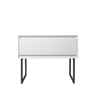 Móvel de casa de banho branco com gaveta ampla e estrutura metálica preta