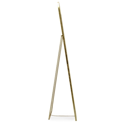 Espelho corpo inteiro com moldura metálica dourada e suporte