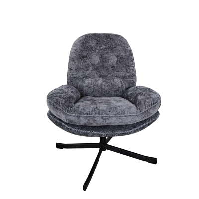 Cadeira cinzenta felpuda com base metálica preta