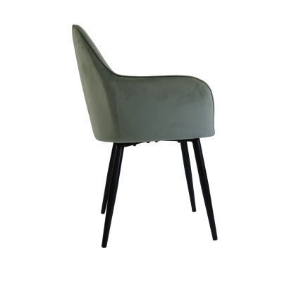 Cadeira estofada verde com pernas pretas