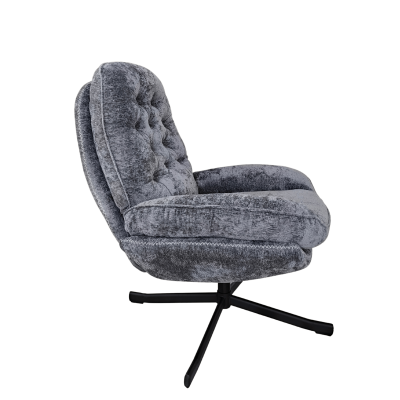 Poltrona giratória cinza em veludo com base preta