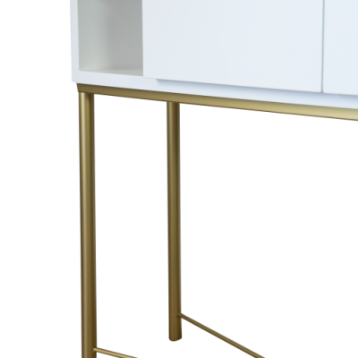 Móvel branco com pernas douradas e design moderno