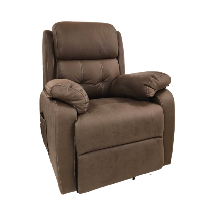 Poltrona relaxamento tecido castanho assento almofadado encosto alto braços largos