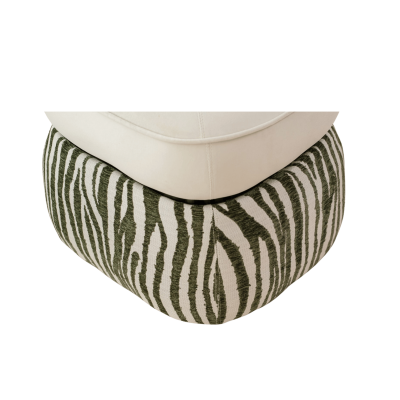Banco estofado com assento branco e lateral com padrão zebrado verde e branco