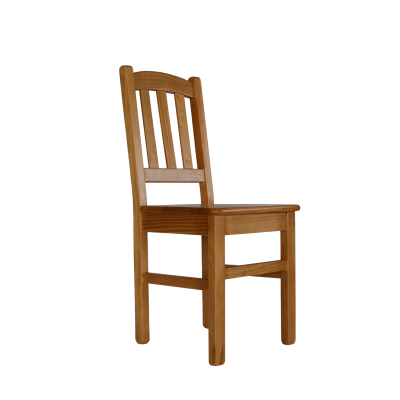 Cadeira de madeira caramelo com encosto ripado