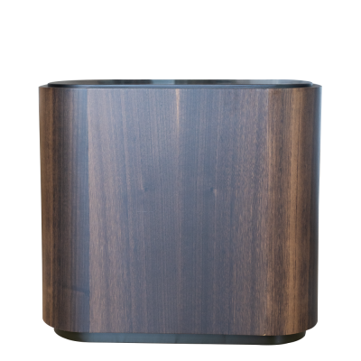 Recipiente quadrado em madeira castanha com base preta