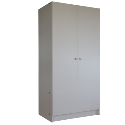 Armário branco moderno com duas portas e puxadores metálicos